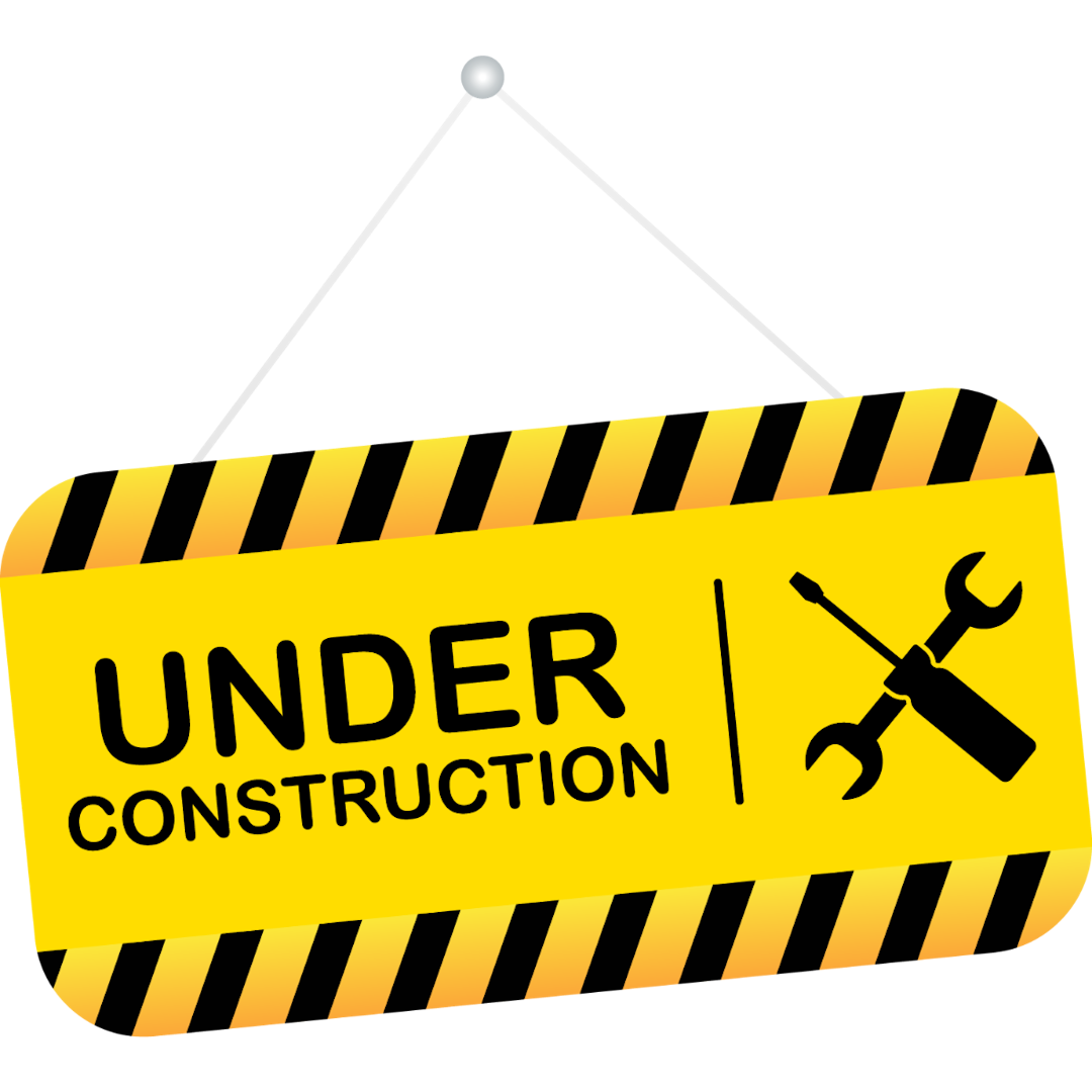 a sign that says under construction colored in black and yellow stripes
